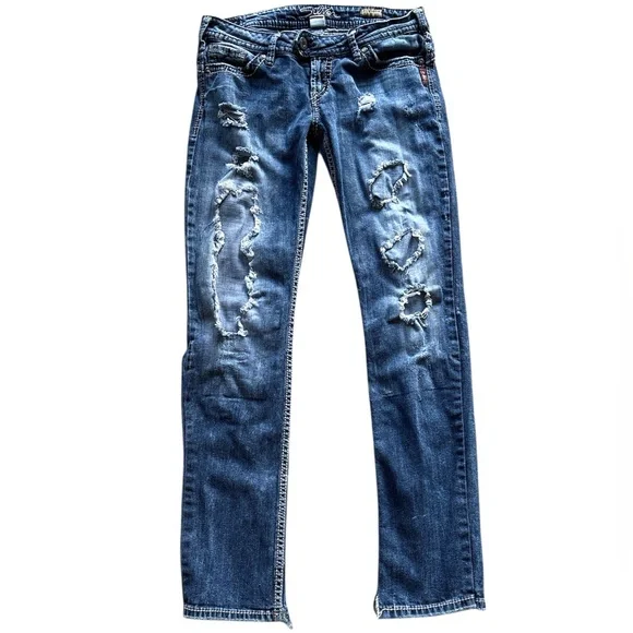 🌟SILVER JEANS: Tuesday Distressed Slim Boot Cut EUC Sz W30/L33 - Picture 2 of 13